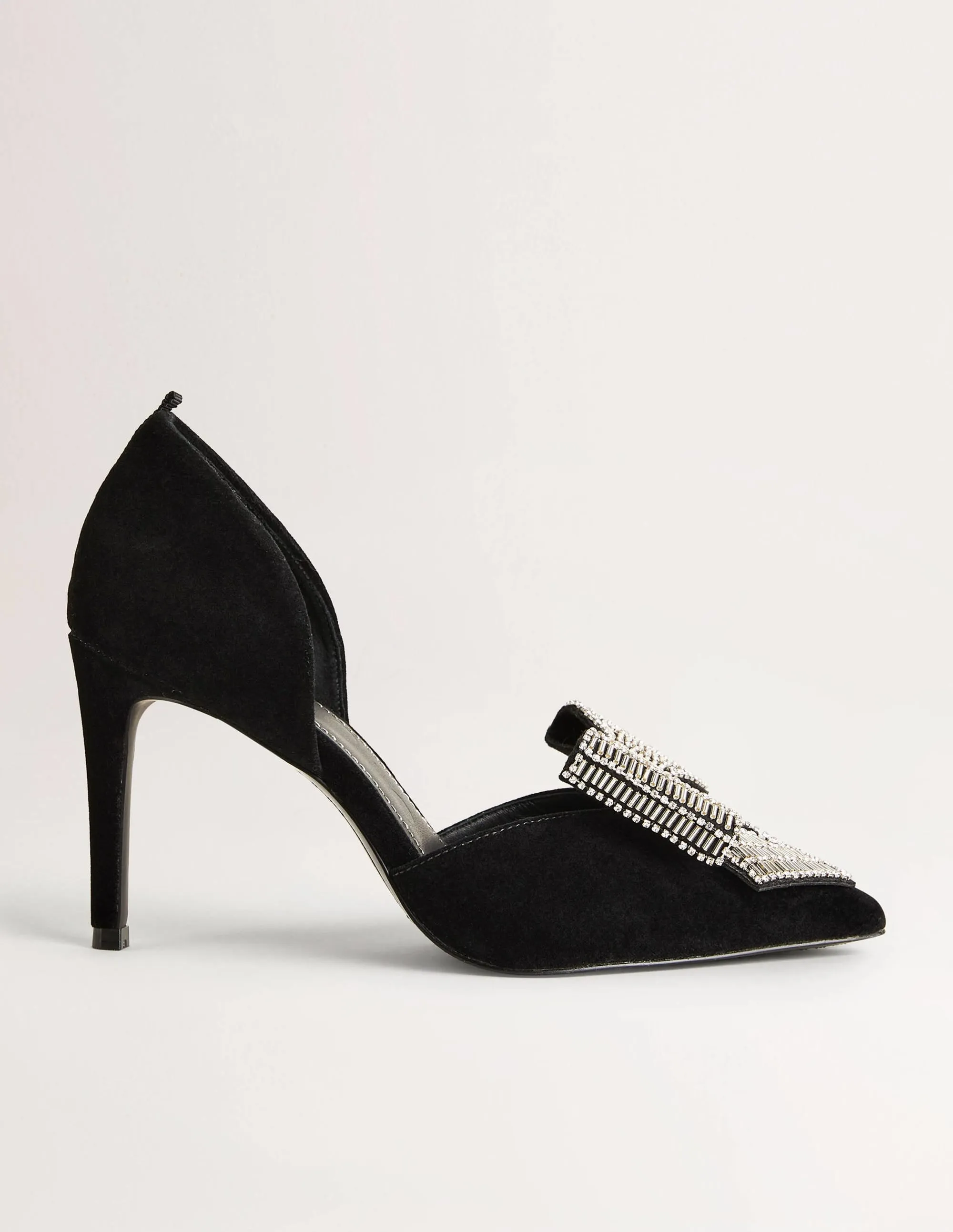 Bow Embellished Heeled Courts-Black Velvet