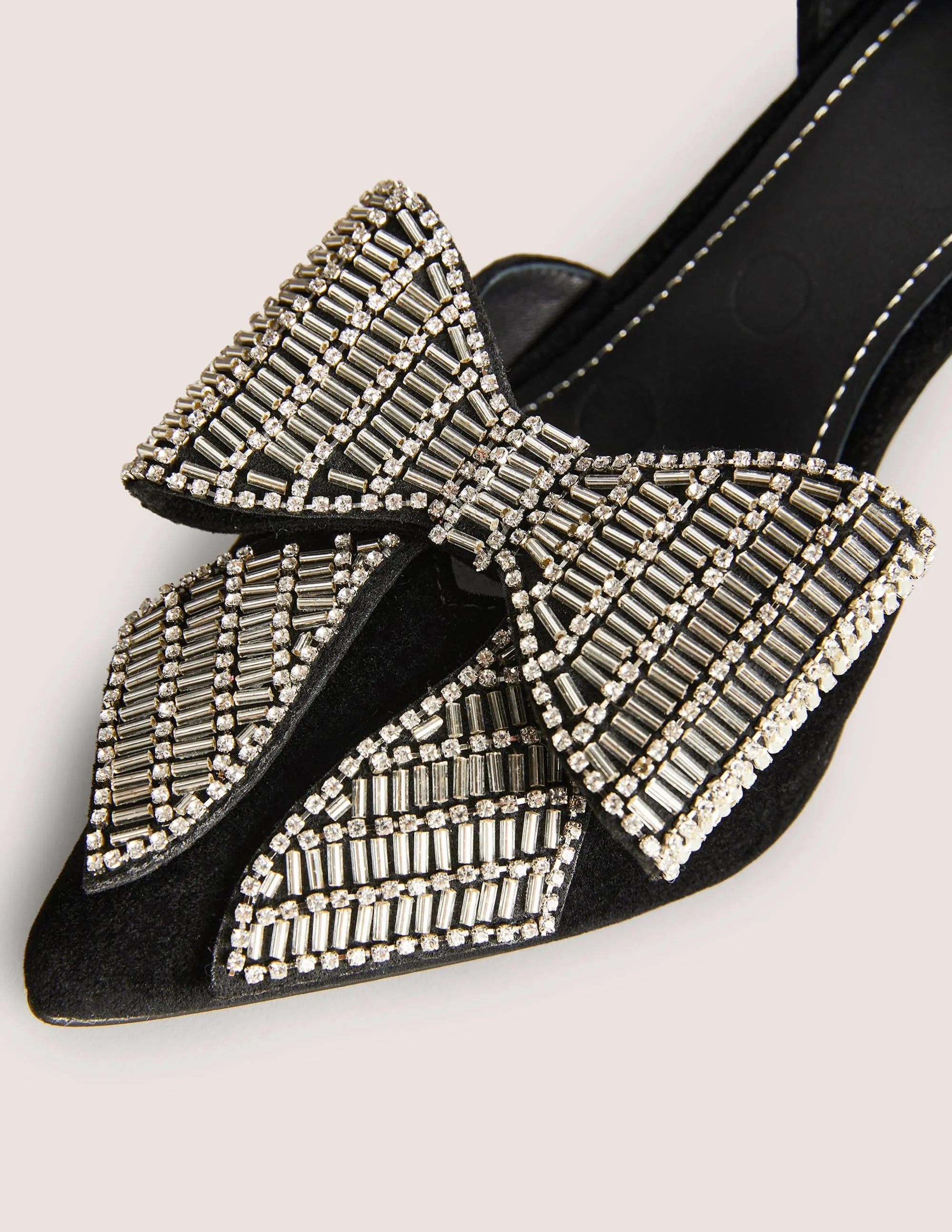 Bow Embellished Heeled Courts-Black Velvet