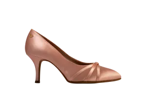 Dance Naturals 29 Locandiera Flesh Satin Pointed Toe Ballroom Shoe with Delicate Knot Detail