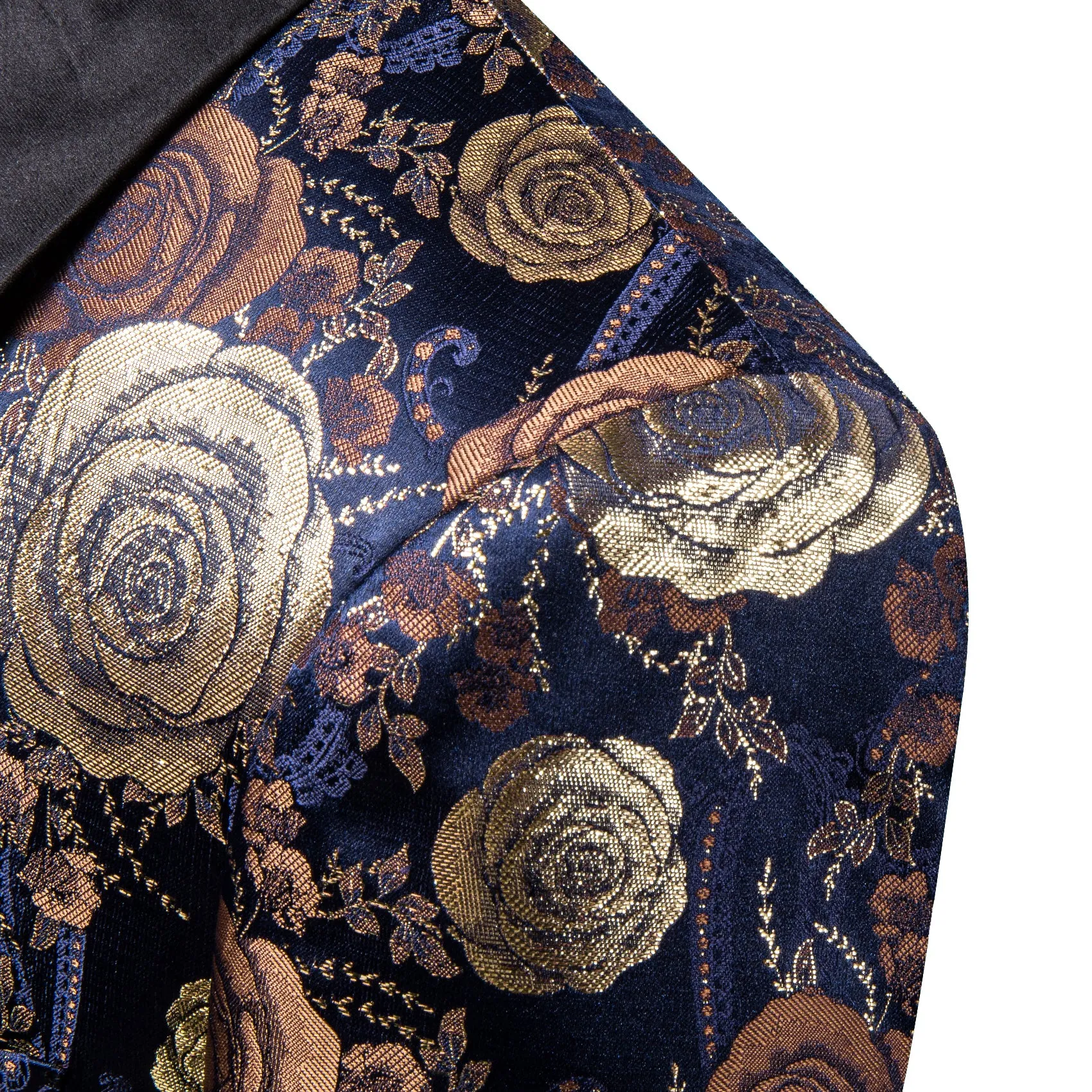 Gold Blue Brown Floral Rose Men's Suit for Party
