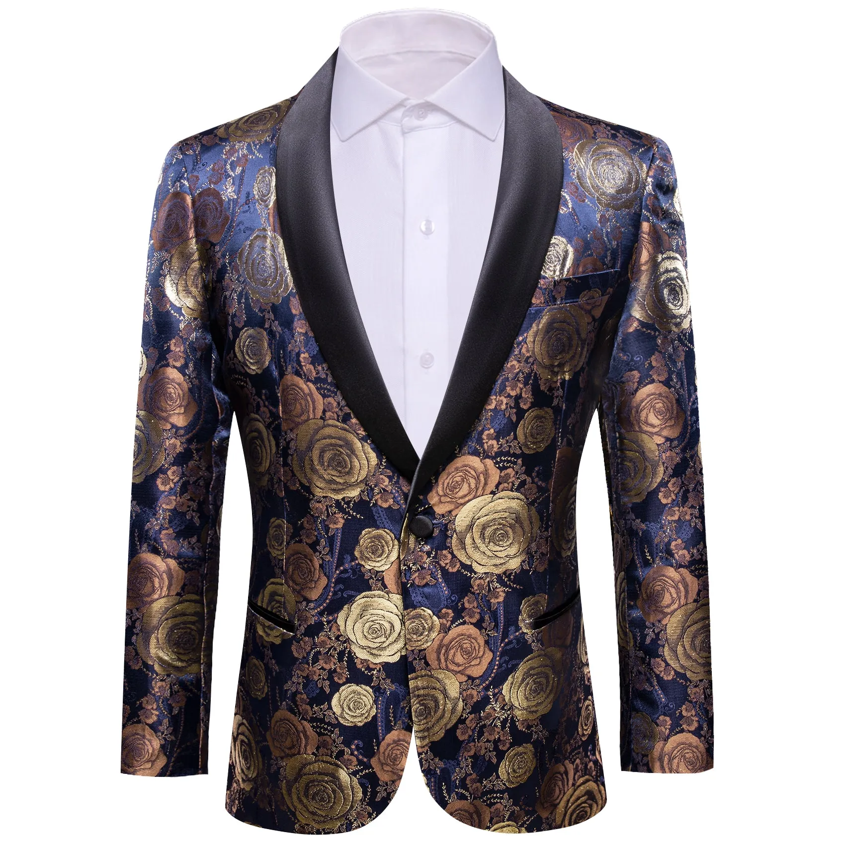 Gold Blue Brown Floral Rose Men's Suit for Party