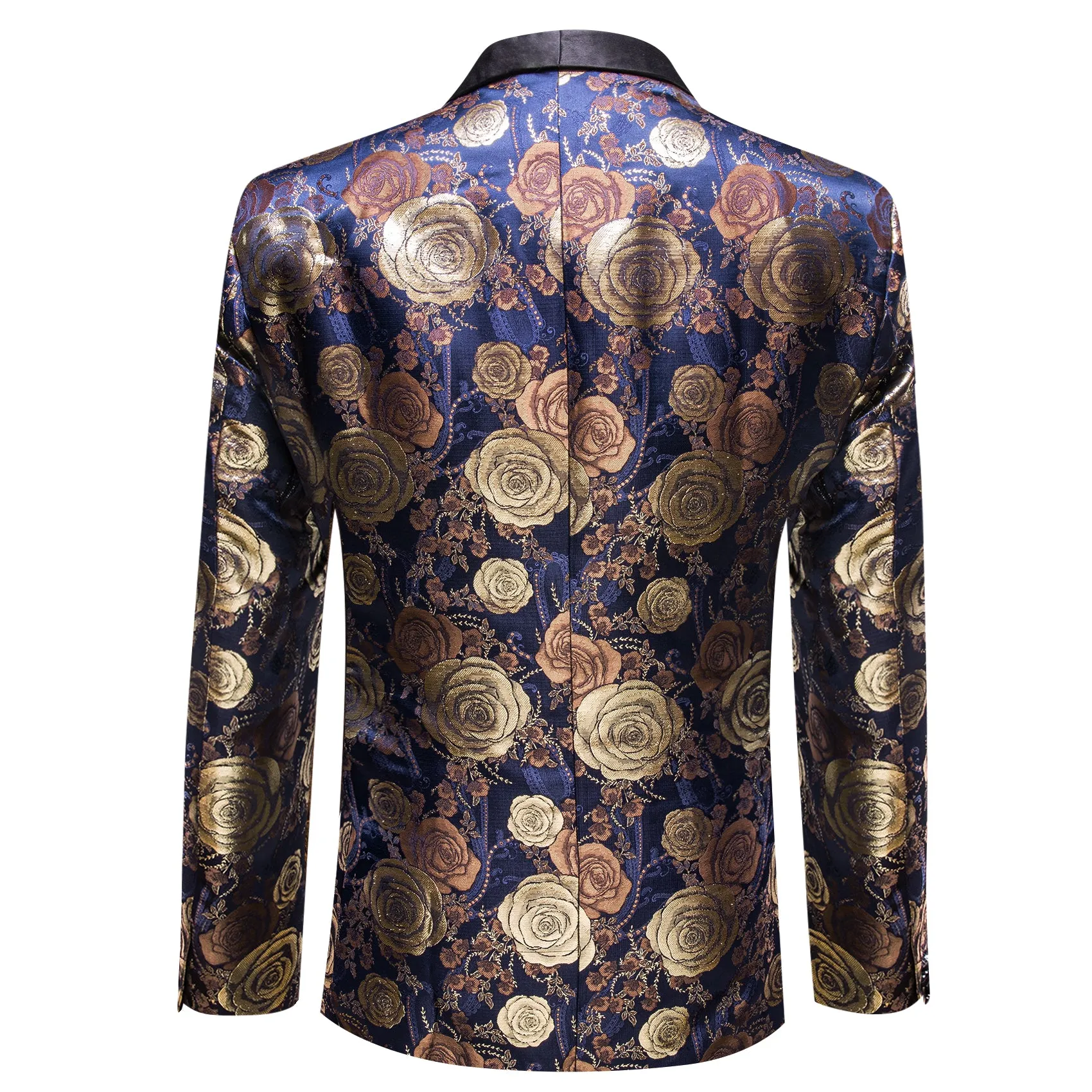 Gold Blue Brown Floral Rose Men's Suit for Party
