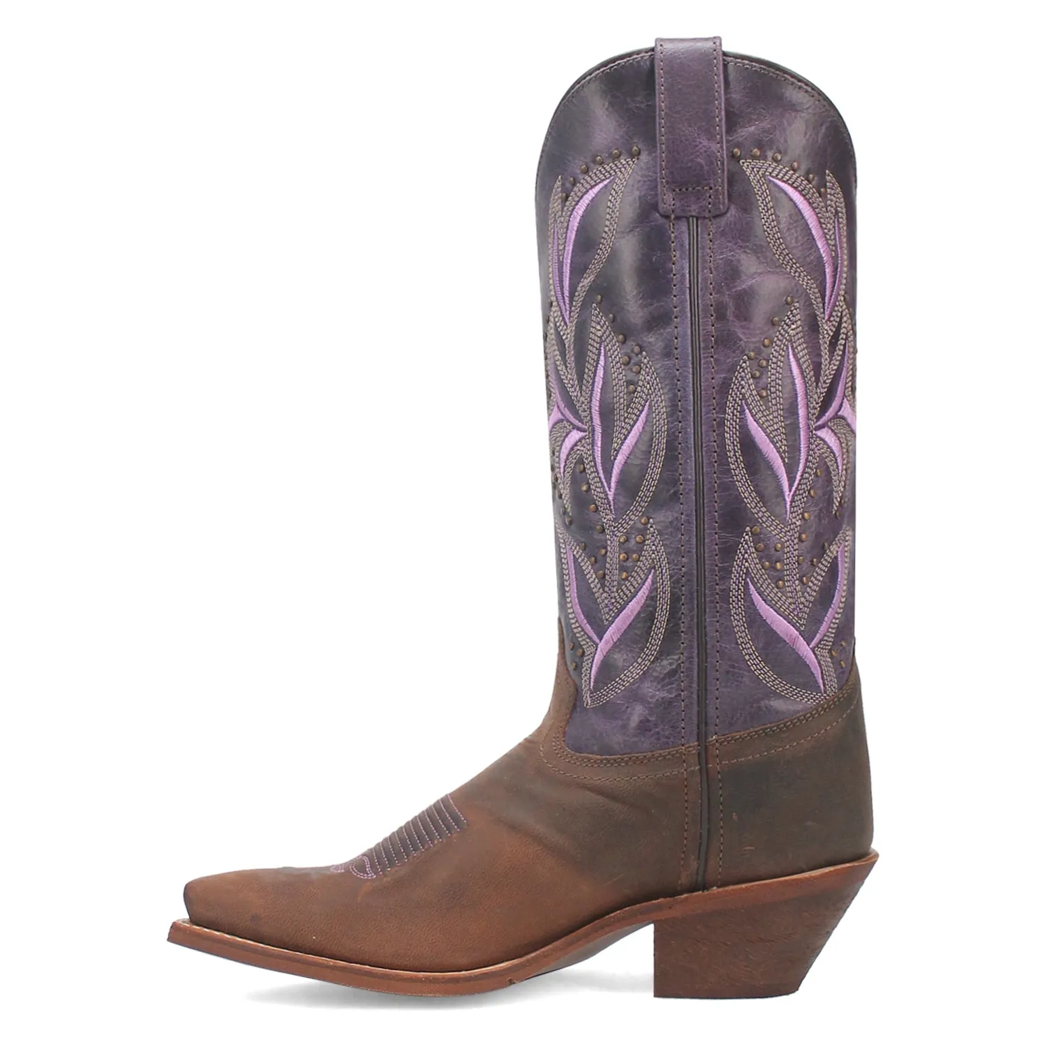 Laredo Womens Larissa Dark Brown/Purple Leather Cowboy Boots 7 M