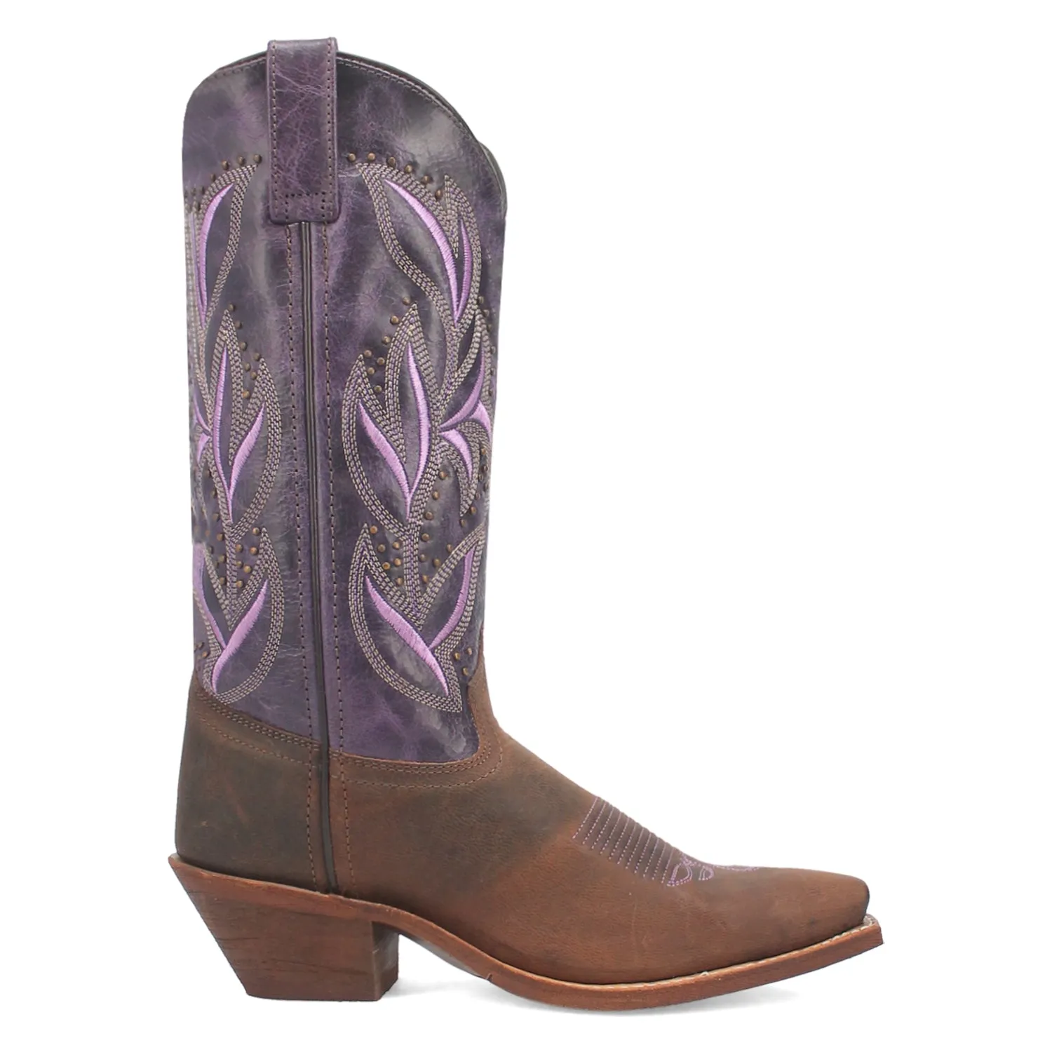 Laredo Womens Larissa Dark Brown/Purple Leather Cowboy Boots 7 M