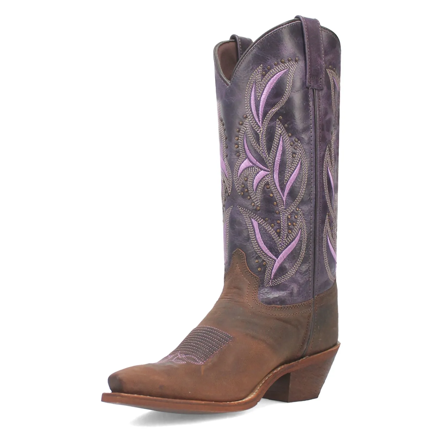Laredo Womens Larissa Dark Brown/Purple Leather Cowboy Boots 7 M