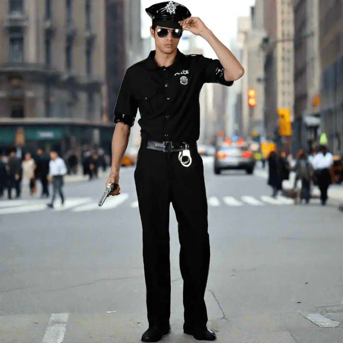 Mens New York Cop Police Man Fancy Dress Halloween Costume