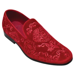 Red luxury shoes men's velvet shoes slip on loafer tuxedo dress shoes