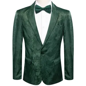 Ties2you Dress Suit for Men Sapphire Pine Green Paisley Notched Collar Silk Suit