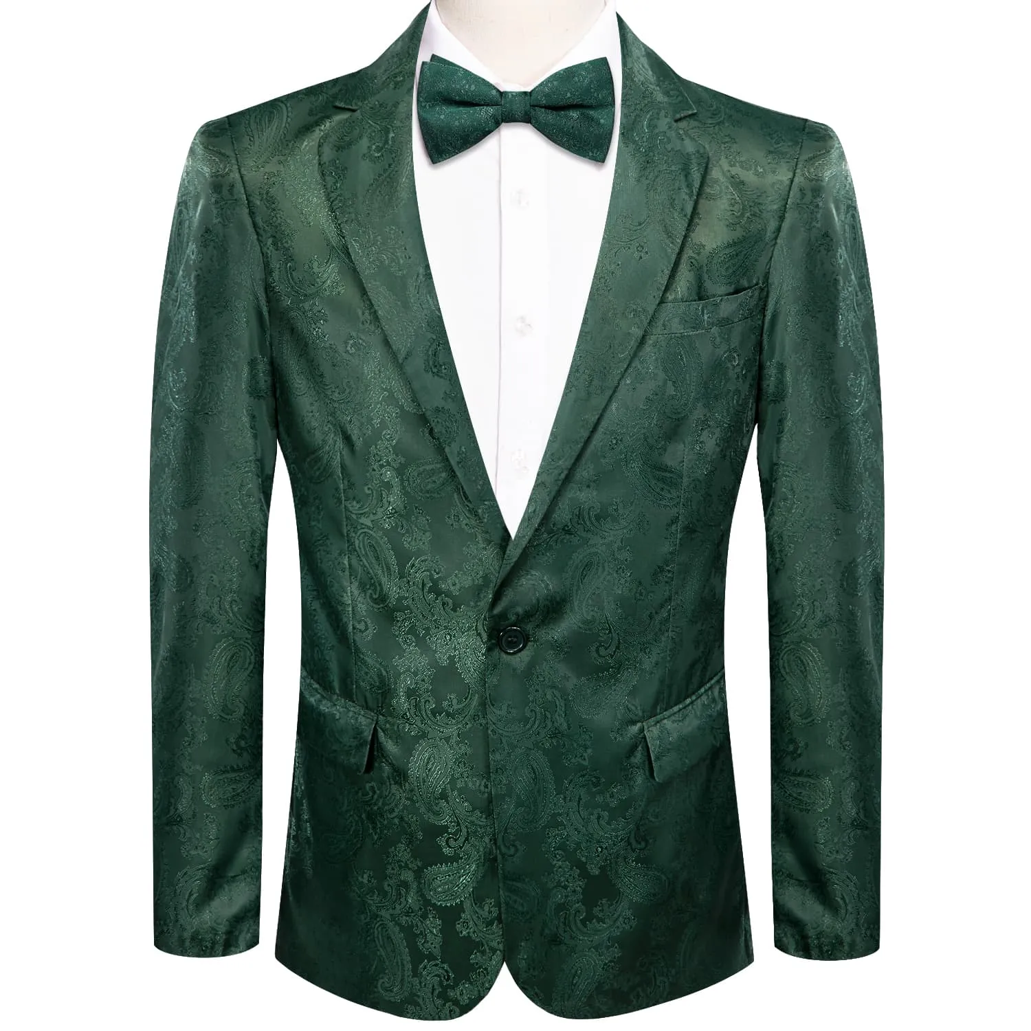 Ties2you Dress Suit for Men Sapphire Pine Green Paisley Notched Collar Silk Suit