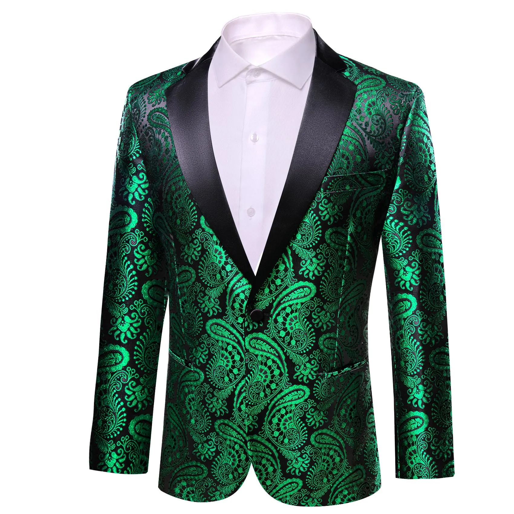 Ties2you Men's Suit Green Black Paisley Notched Collar Suit For Party