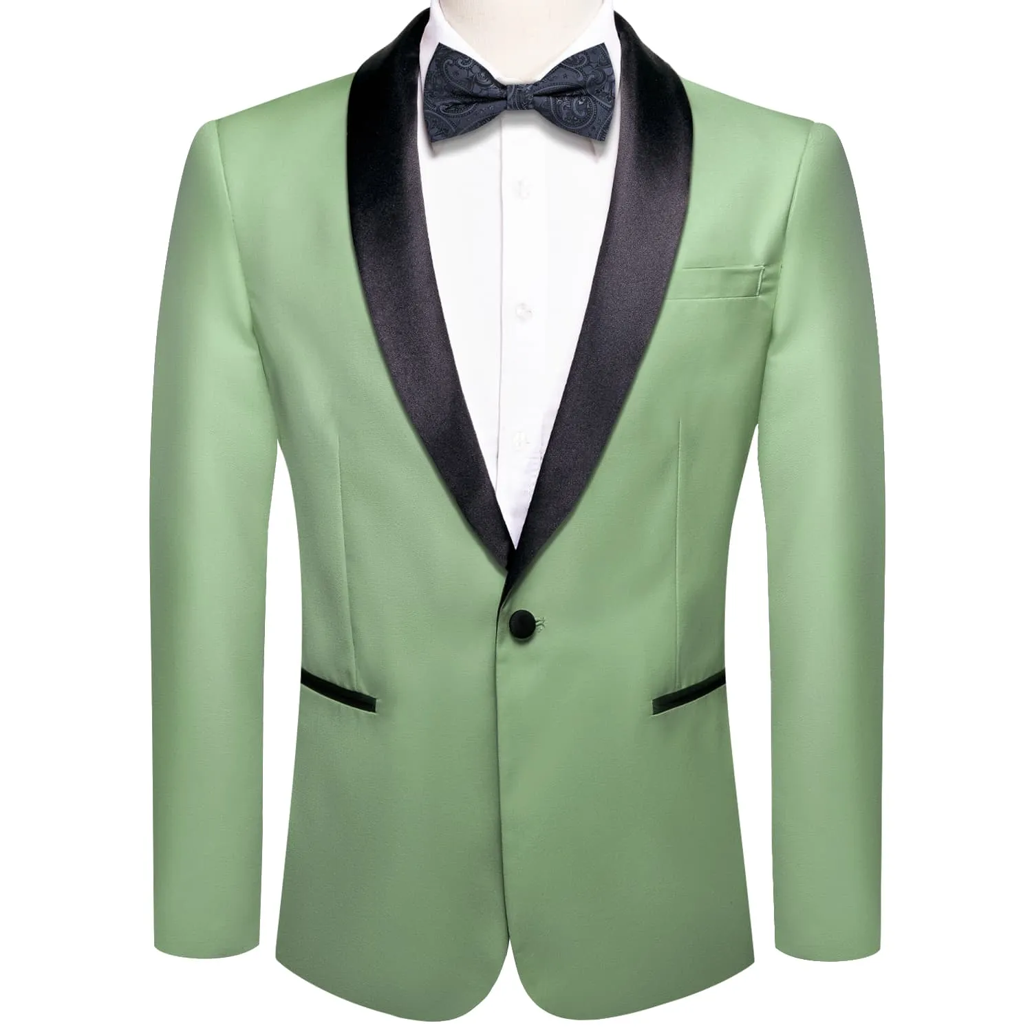 Ties2you Men's Suit Pale Green Solid Shawl Collar Silk Suit