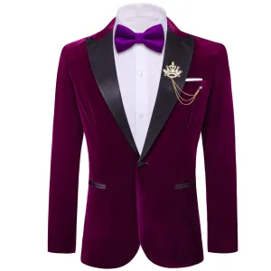 Ties2you Men's Suit Plum Purple Solid Silk Peak Collar Suit Jacket