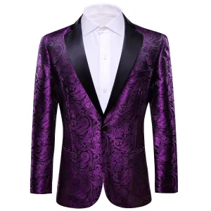 Ties2you Men's Suit Purple Black Paisley Men's Notched Collar Suit For Party