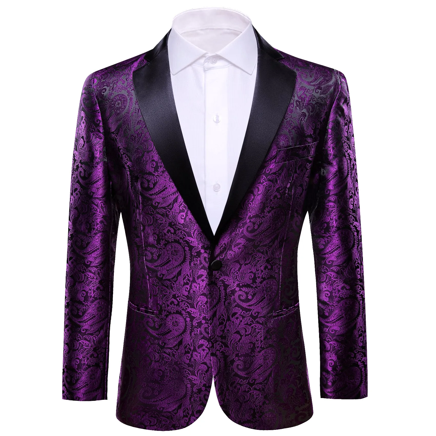 Ties2you Men's Suit Purple Black Paisley Men's Notched Collar Suit For Party