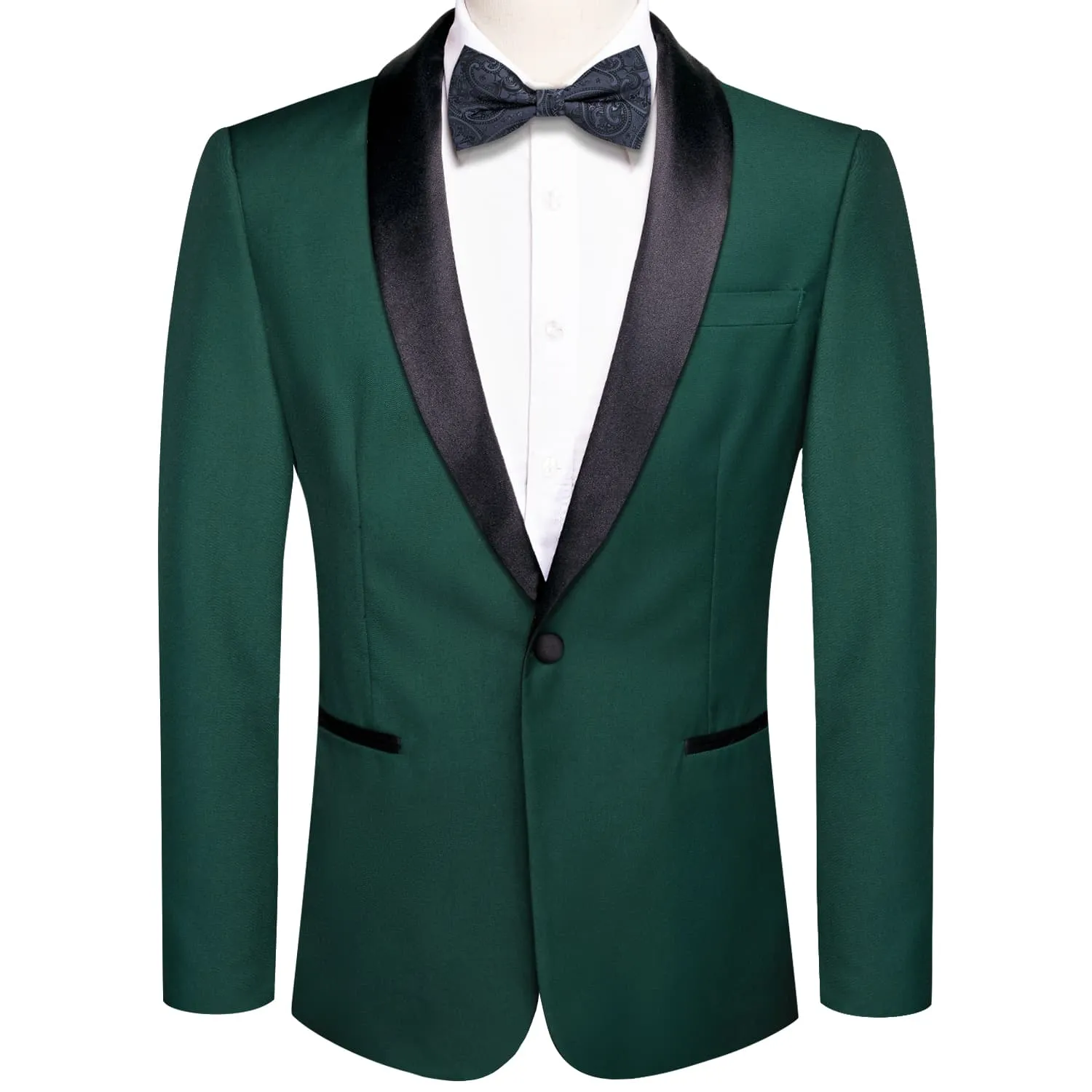 Ties2you Men's Suit Sapphire Pine Green Solid Shawl Collar Silk Suit