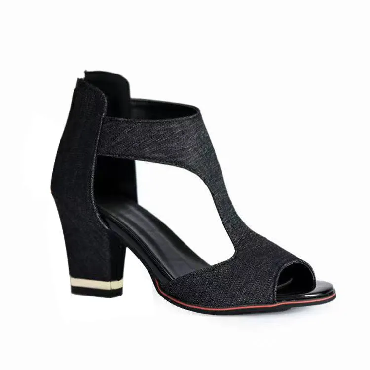 Women's T strap side cut-out arch supprt sandals block heels